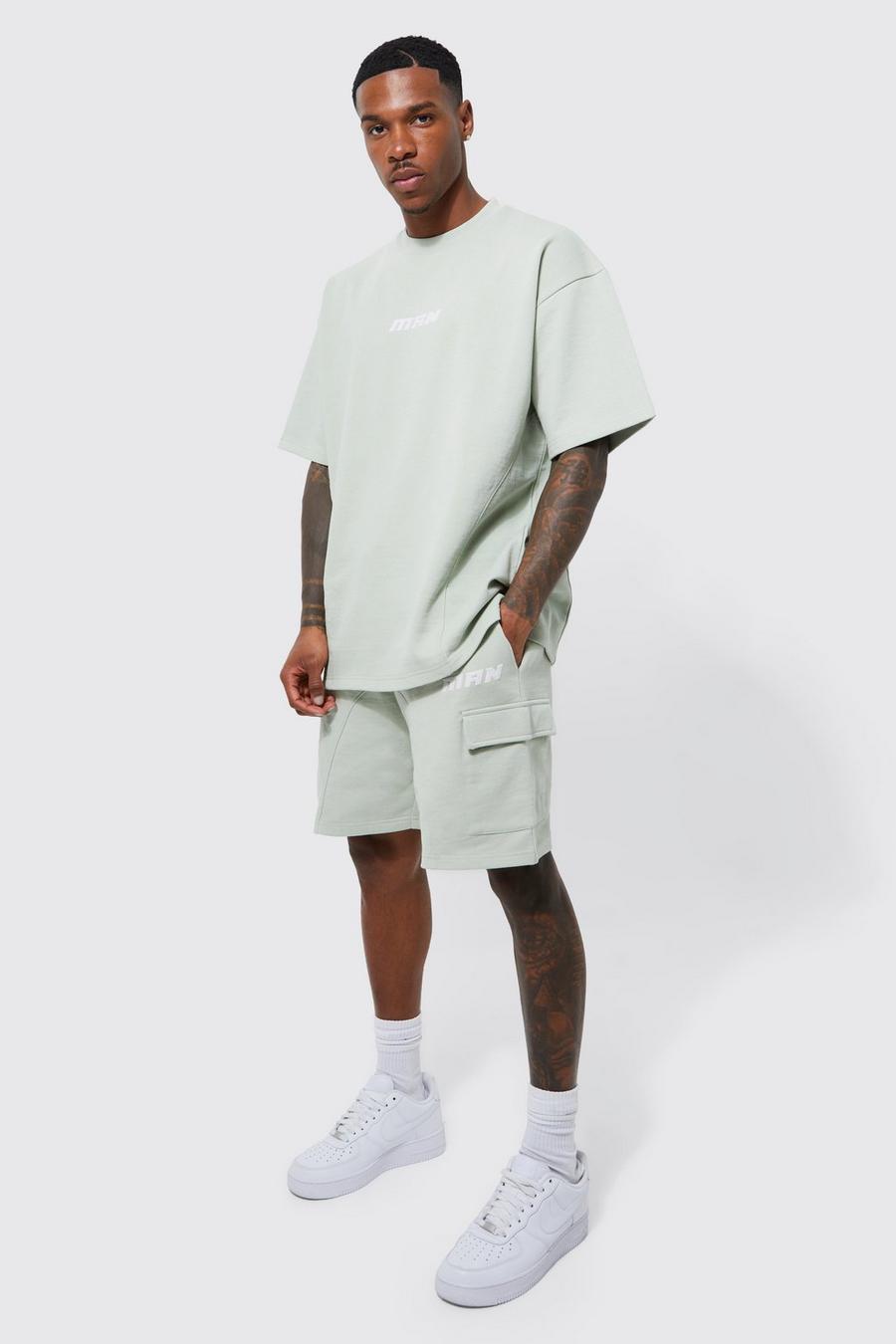 Sage green Oversized Tee And Cargo Short Set image number 1