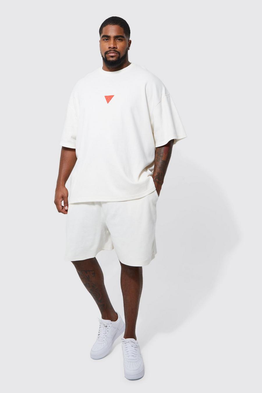 Plus Oversize T-Shirt und Shorts mit Print, White image number 1