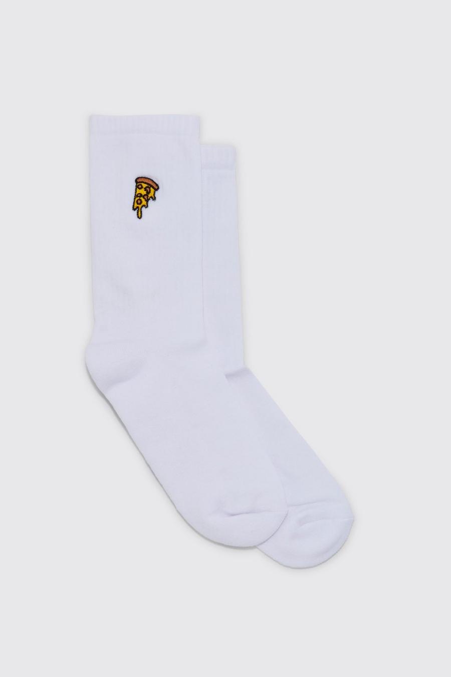 White Pizza Embroidered Sports Socks image number 1