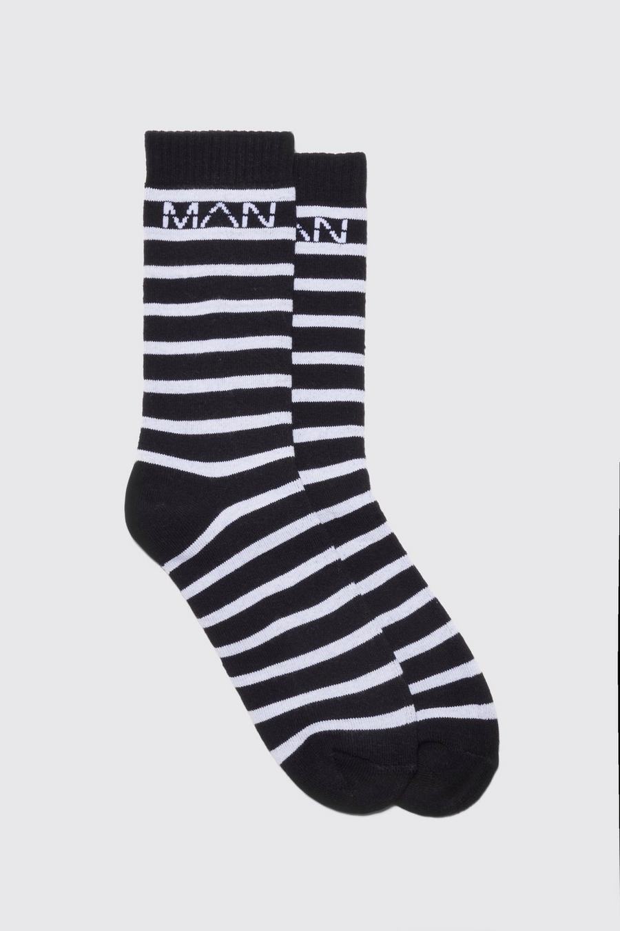 Black svart Man Stripe Sports Socks