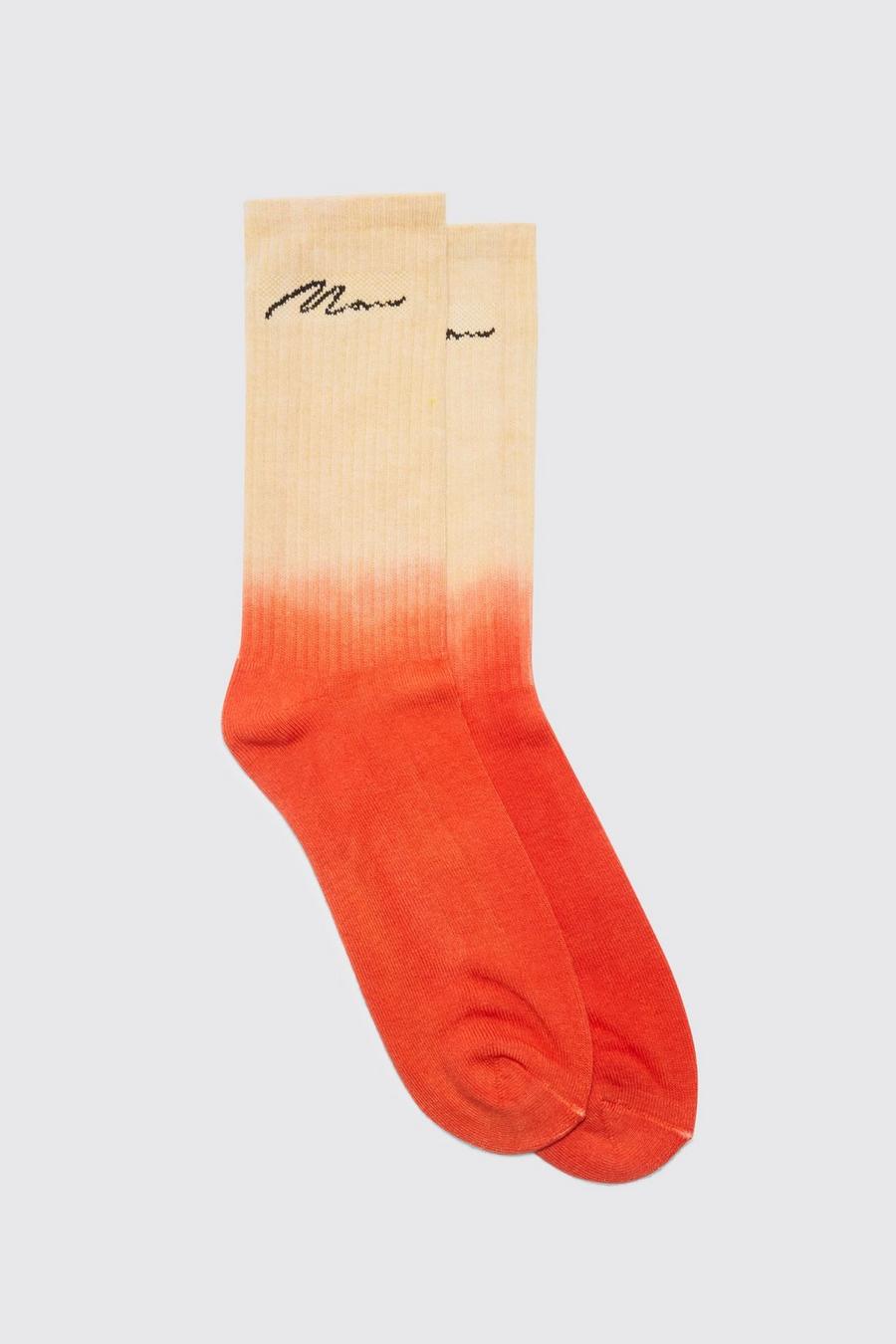 Man Signature Dip Dye Socks, Orange arancio