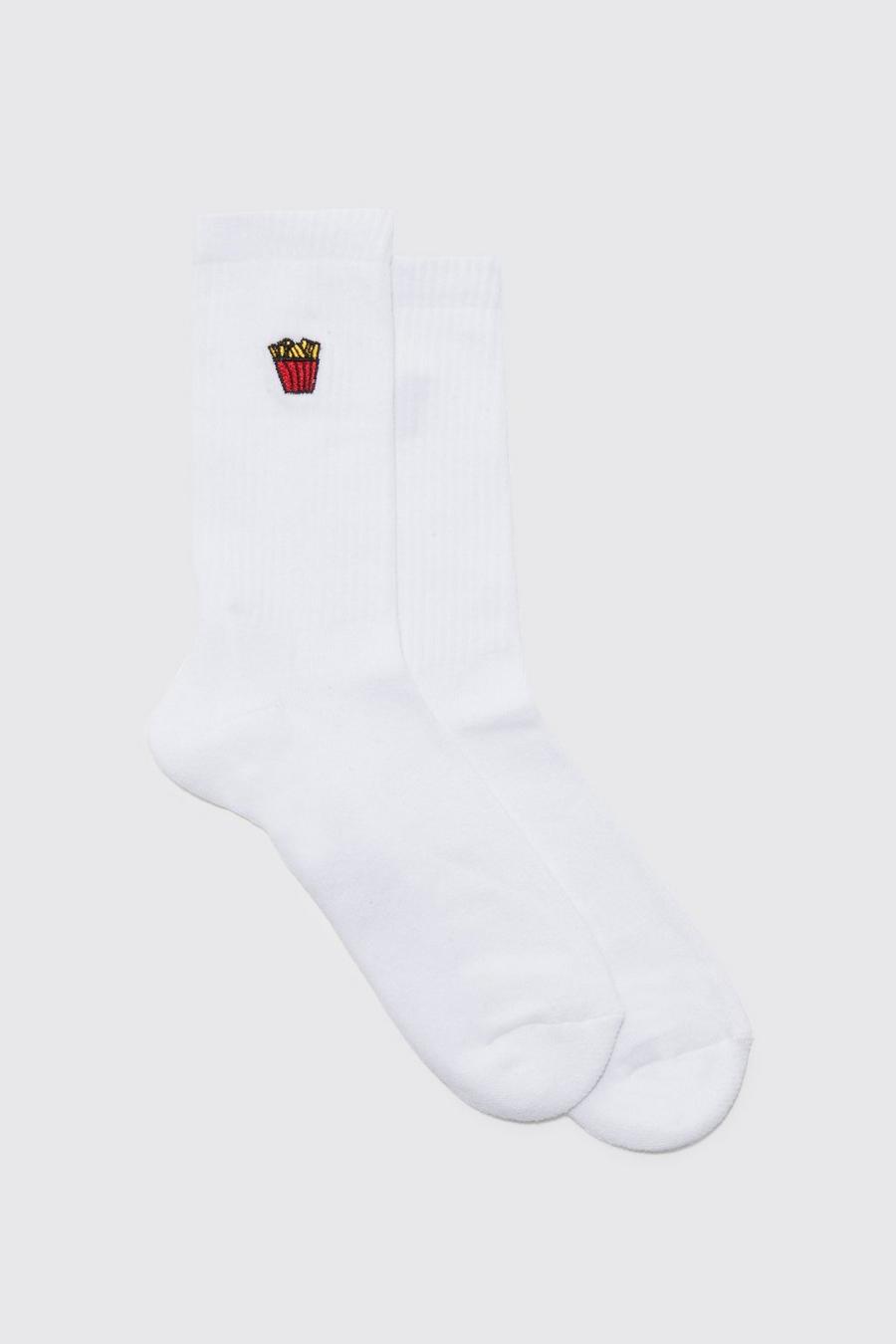 White Fries Embroidered Sports Socks image number 1