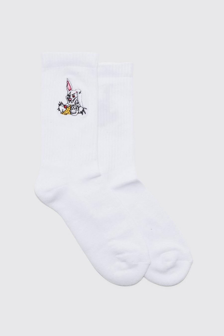 Chaussettes à broderie lapin, White image number 1