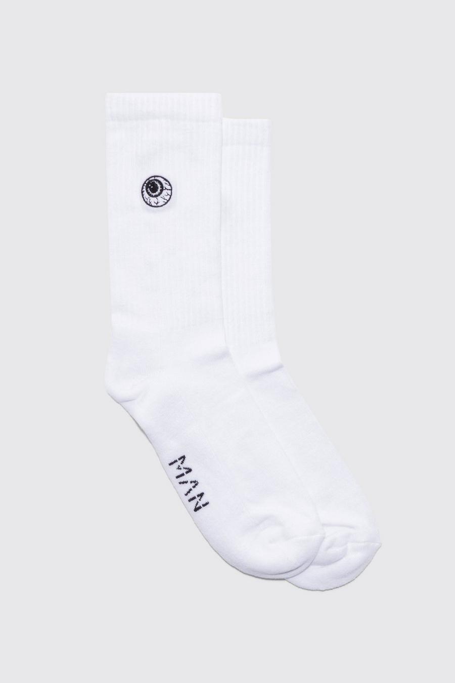 Eyeball Embroidered Sports Socks, White bianco image number 1