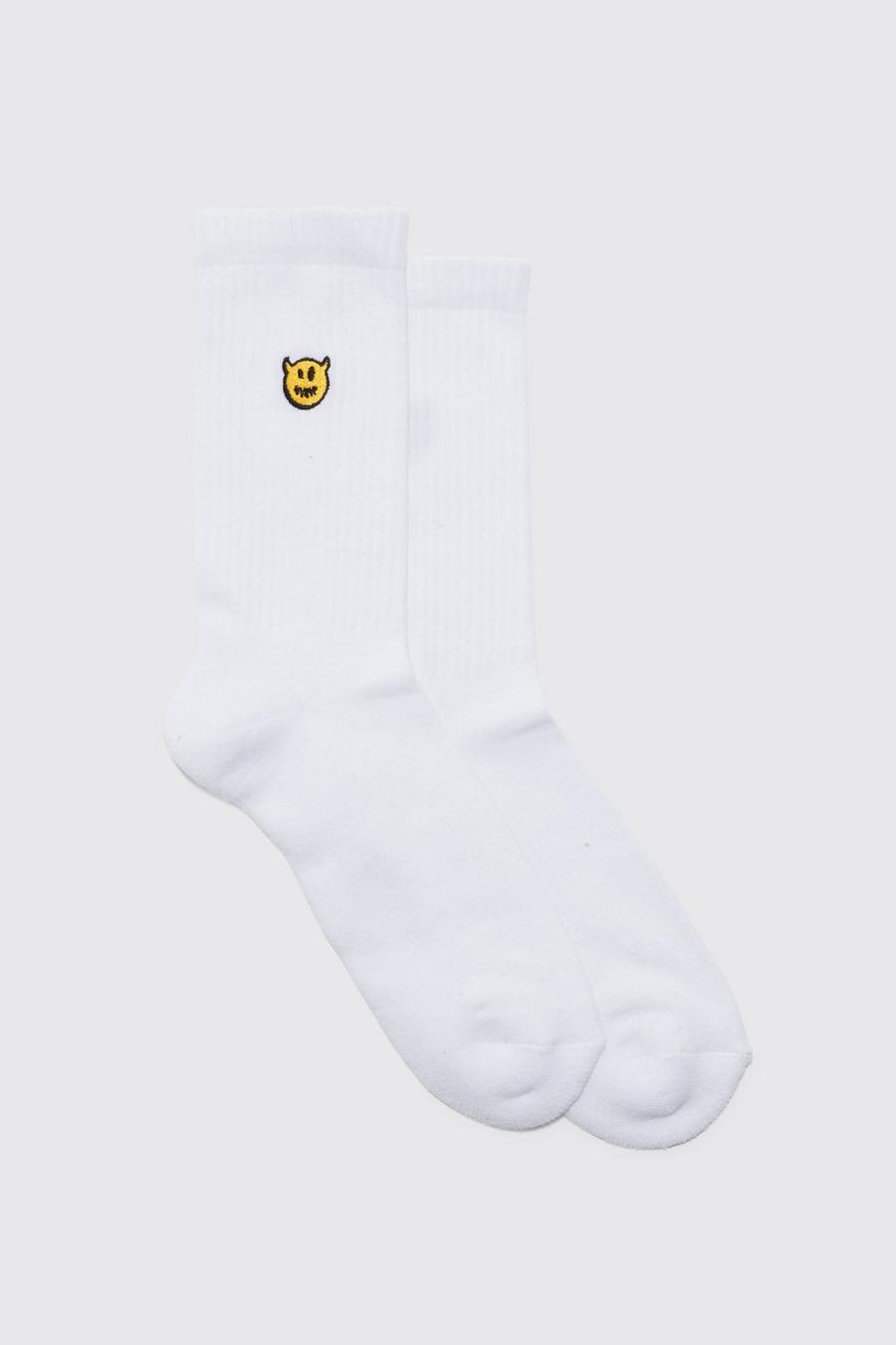 Devil Embroidered Sports Socks, White blanco image number 1