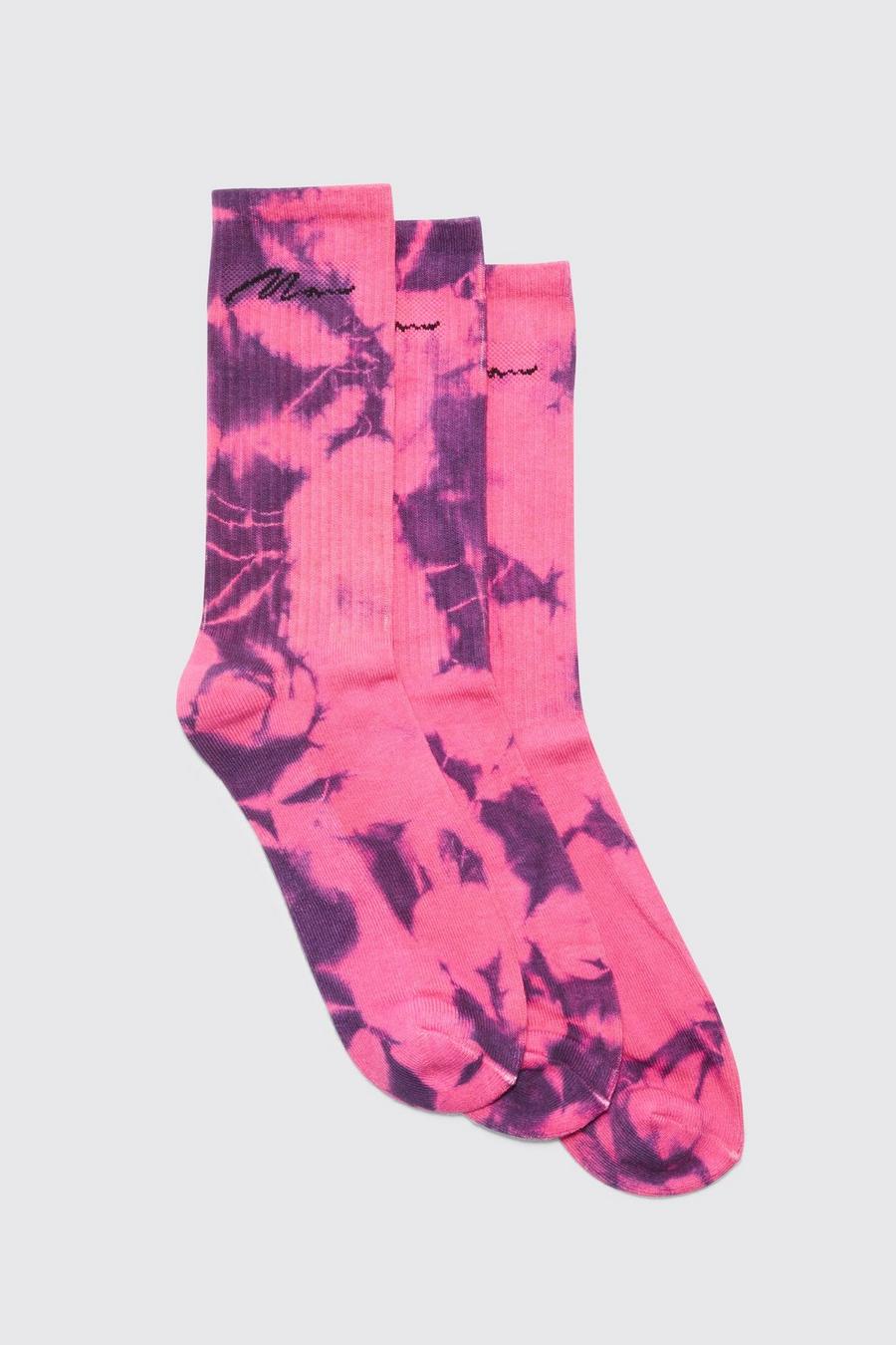 Pink 3 Pack Man Signature Tie Dye Socks