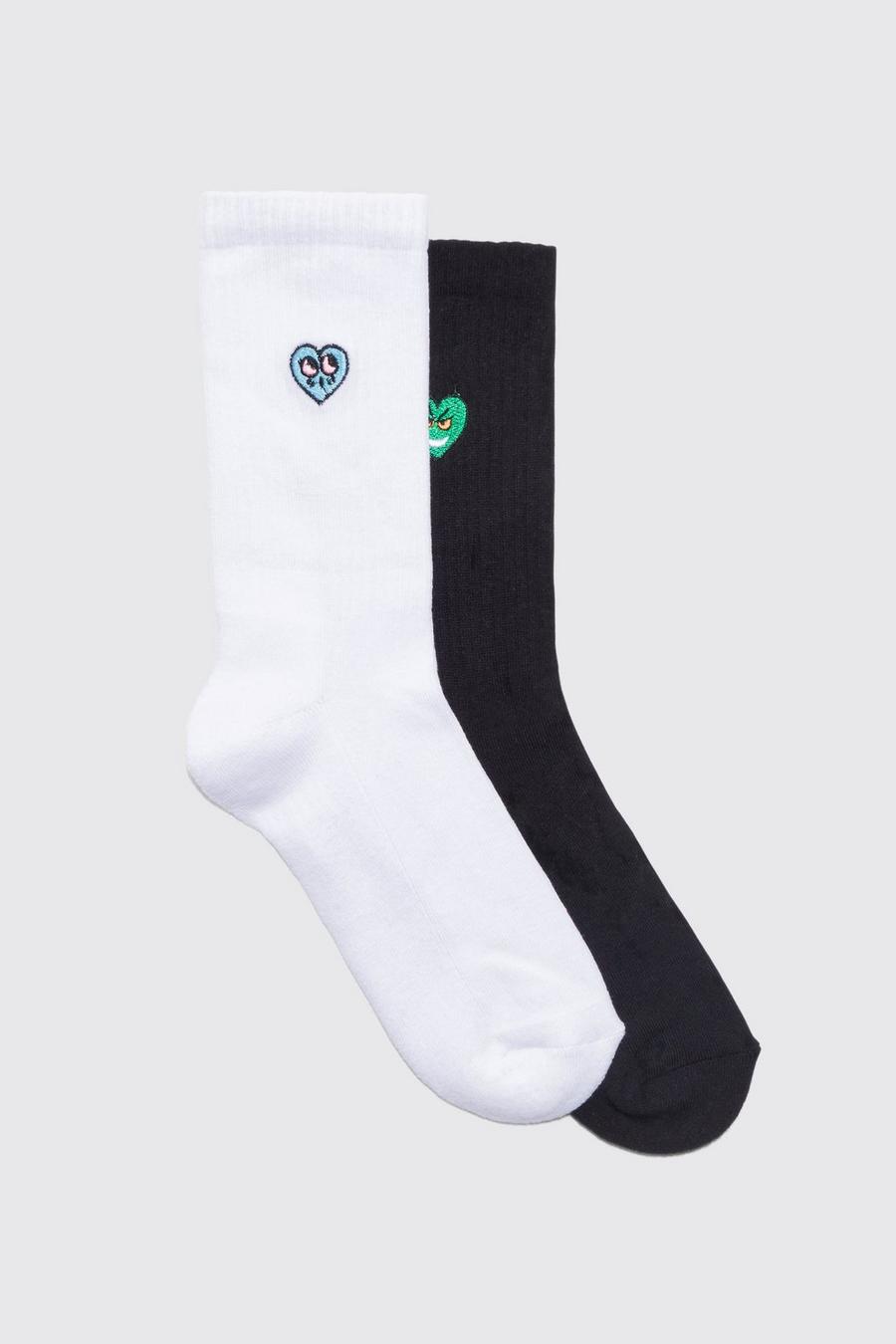 Multi 2 Pack Heart Embroidered Sports Socks image number 1