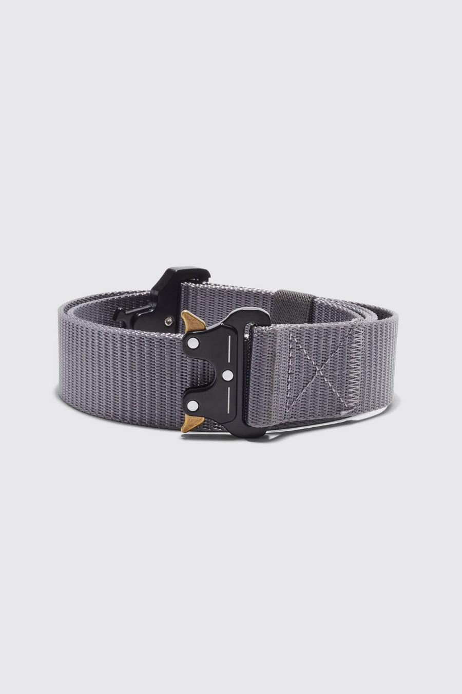 Grey grå Nylon Belt With Buckle Detail image number 1
