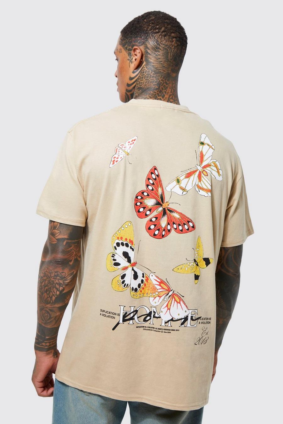 Sand Oversized Pour Homme Butterfly Graphic T-shirt image number 1