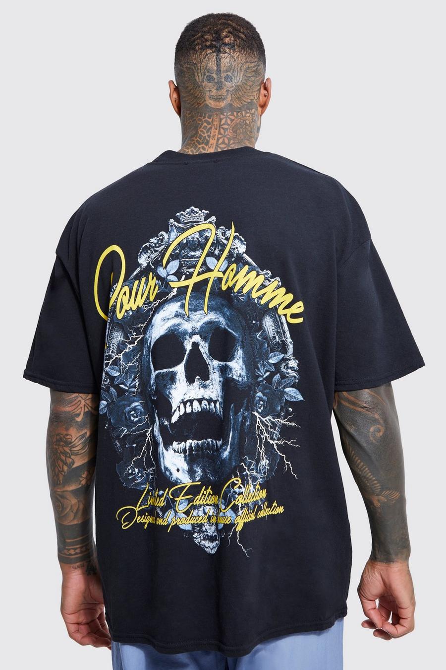Men's Oversized Pour Homme Skull Graphic T-shirt | Boohoo UK
