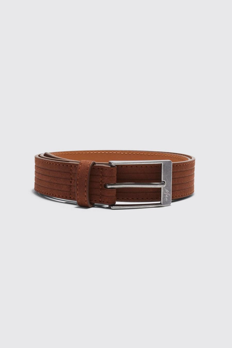Brown Man Signature Faux Leather Textured Belt image number 1