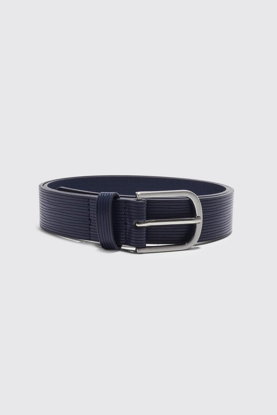 Navy Faux Leather Textured Belt