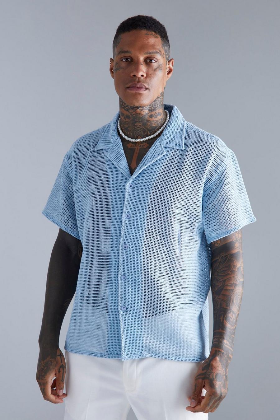 Light blue Short Sleeve Boxy Open Weave Shirt