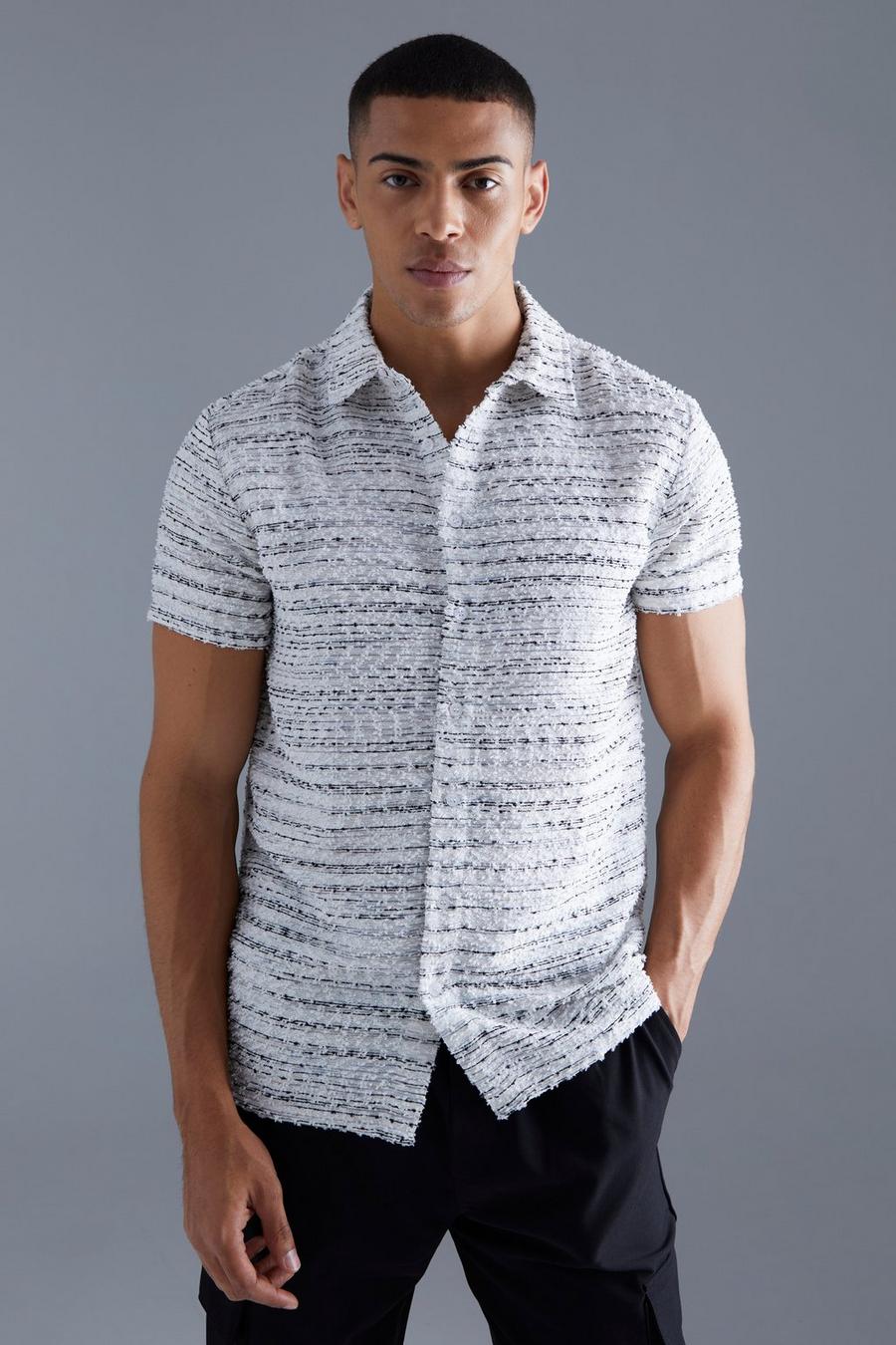 Ecru white Short Sleeve Textured Jacquard Shirt