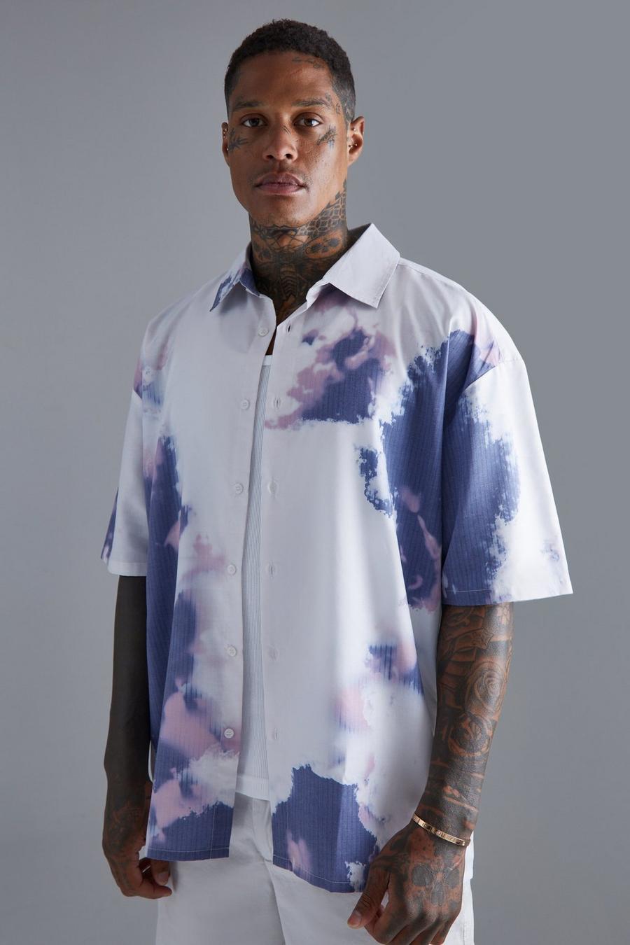Navy Short Sleeve Oversized Boxy Tie Dye Shirt image number 1