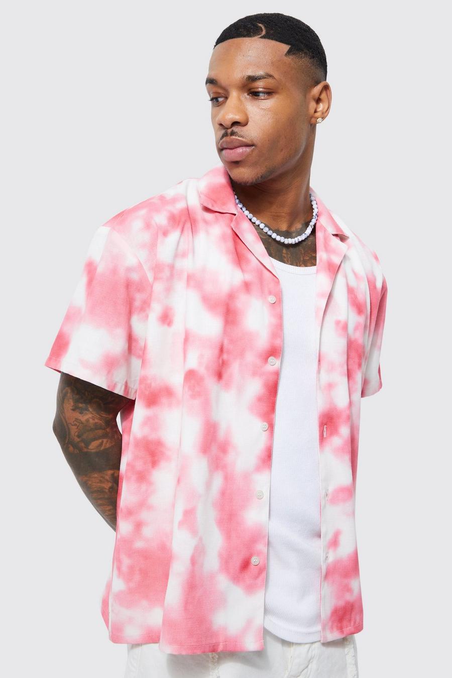 Pink Short Sleeve Boxy Tie Dye Shirt image number 1