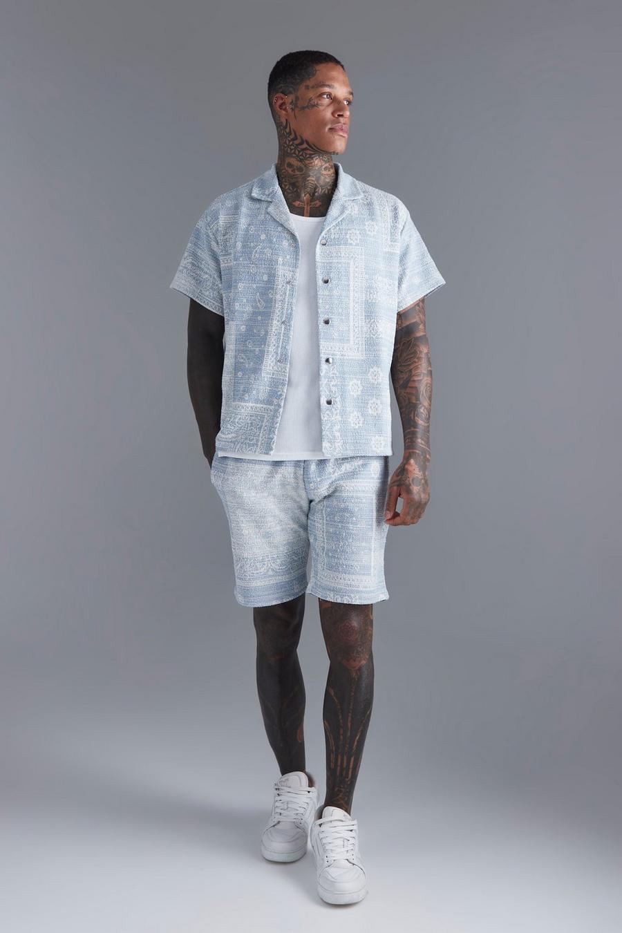 Dusty blue Short Sleeve Boxy Bandana Shirt & Short Set image number 1