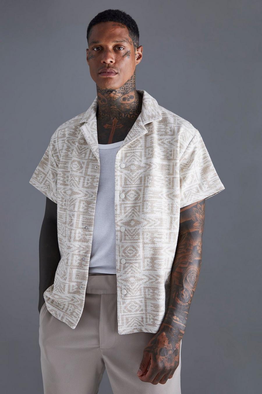 Neutral Short Sleeve Boxy Jacquard Aztec Shirt