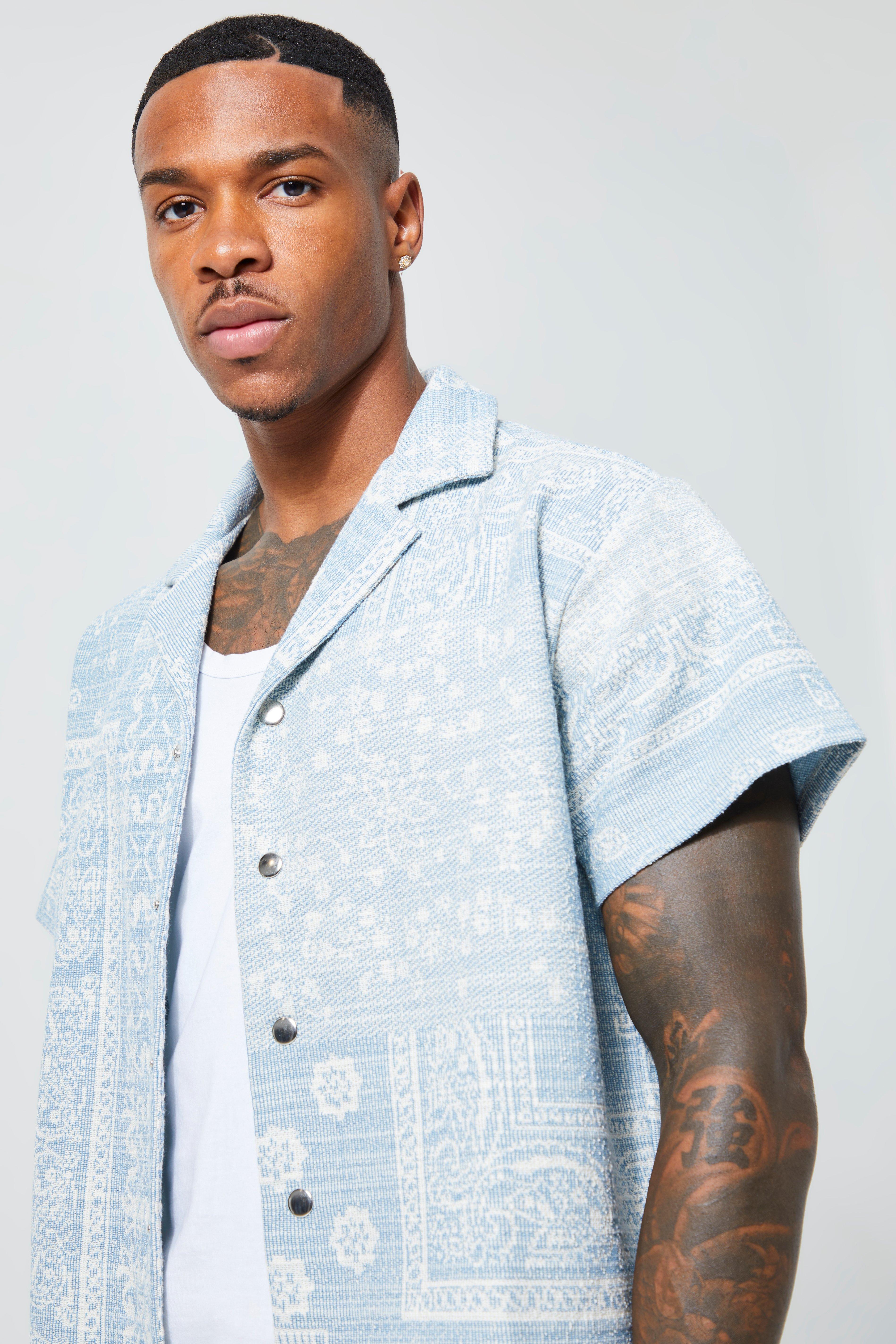 Short Sleeve Boxy Jacquard Bandana Shirt