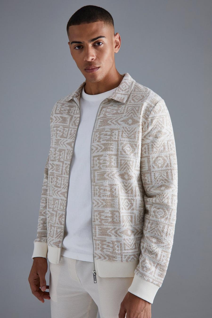 Giacca Harrington in jacquard azteco, Neutral image number 1