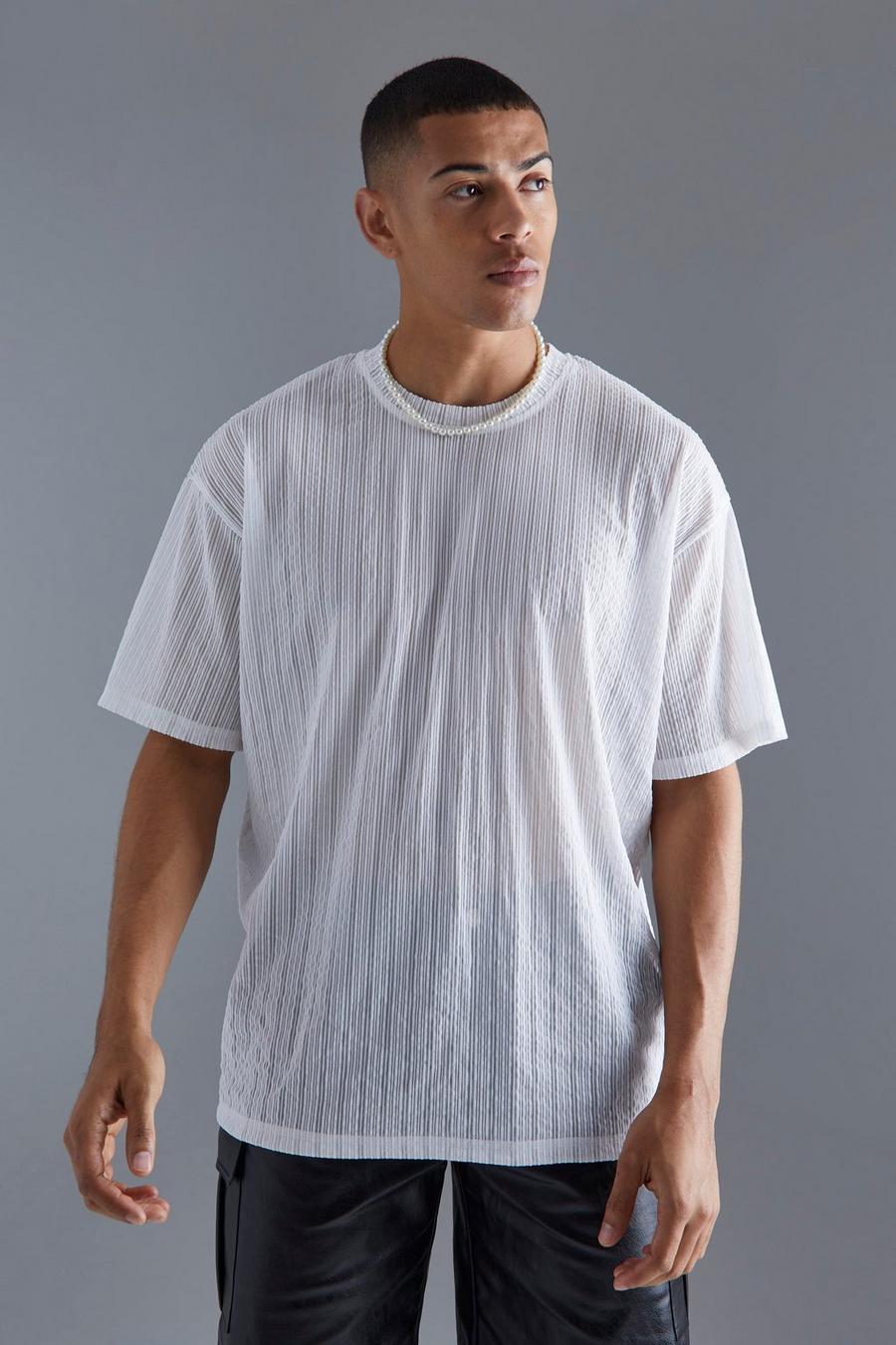 Camiseta oversize de rayas transparentes, White bianco