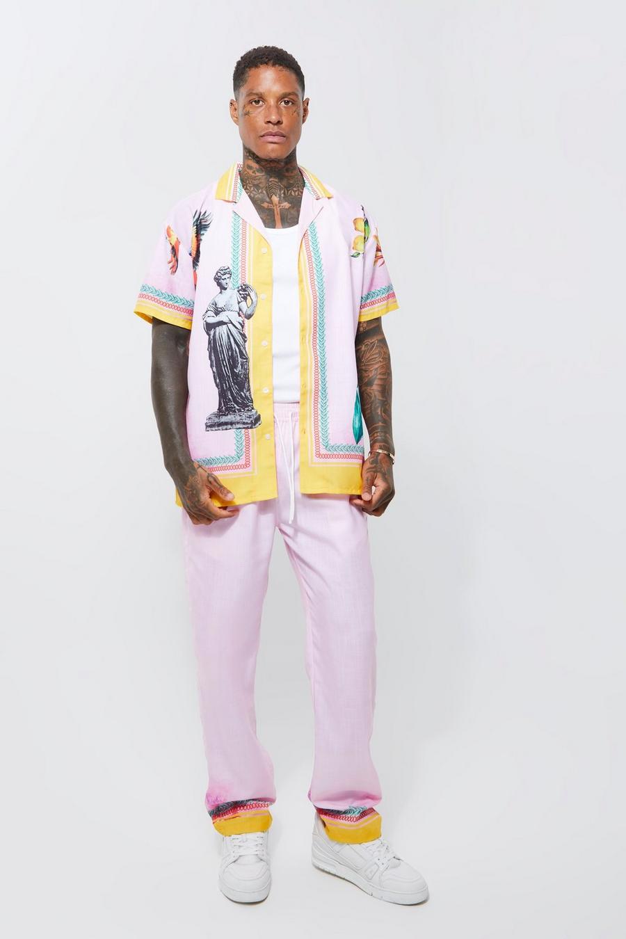 Pale pink Oversized Angel Border Shirt And Trouser image number 1