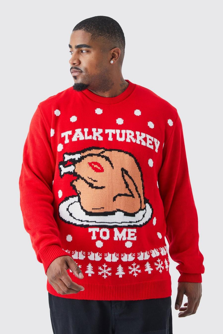 Plus Weihnachtspullover mit Talk Turkey To Me Print, Red image number 1