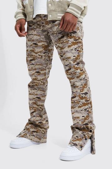 Fixed Waist Slim Flare Cargo Camo Trouser sand