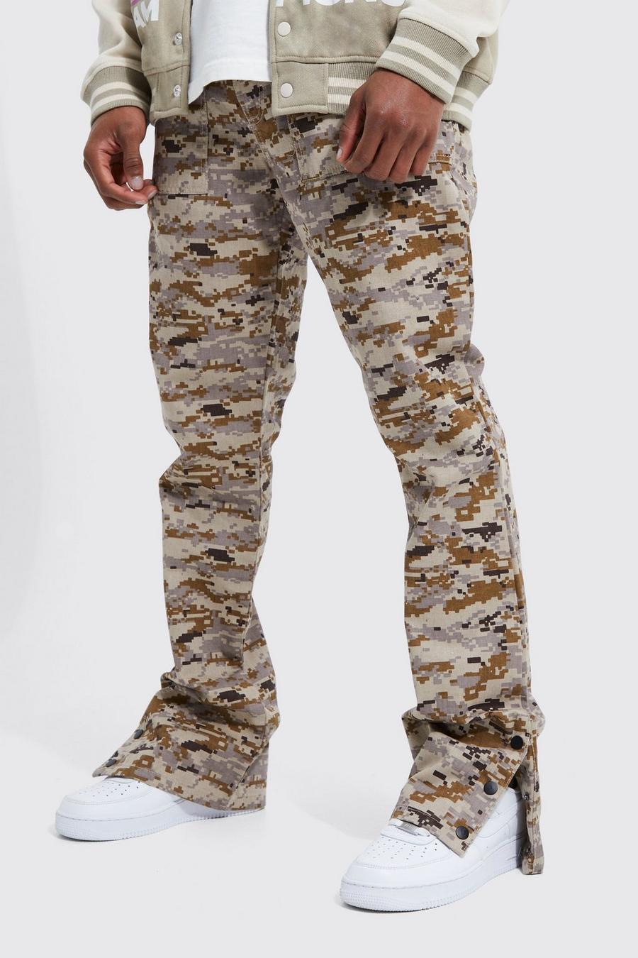 Sand beige Fixed Waist Slim Flare Cargo Camo Trouser image number 1