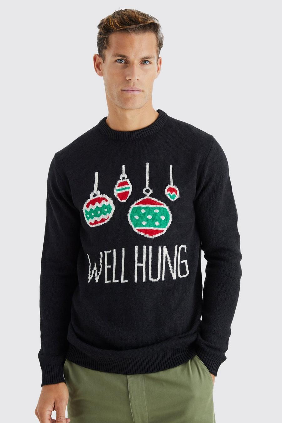 Tall - Pull de Noël à slogan Well Hung, Black image number 1