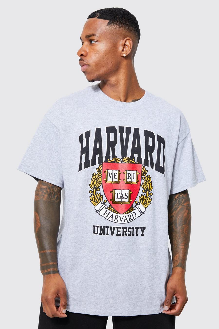 Oversize T-Shirt mit lizenziertem Harvard-Print, Grey marl image number 1