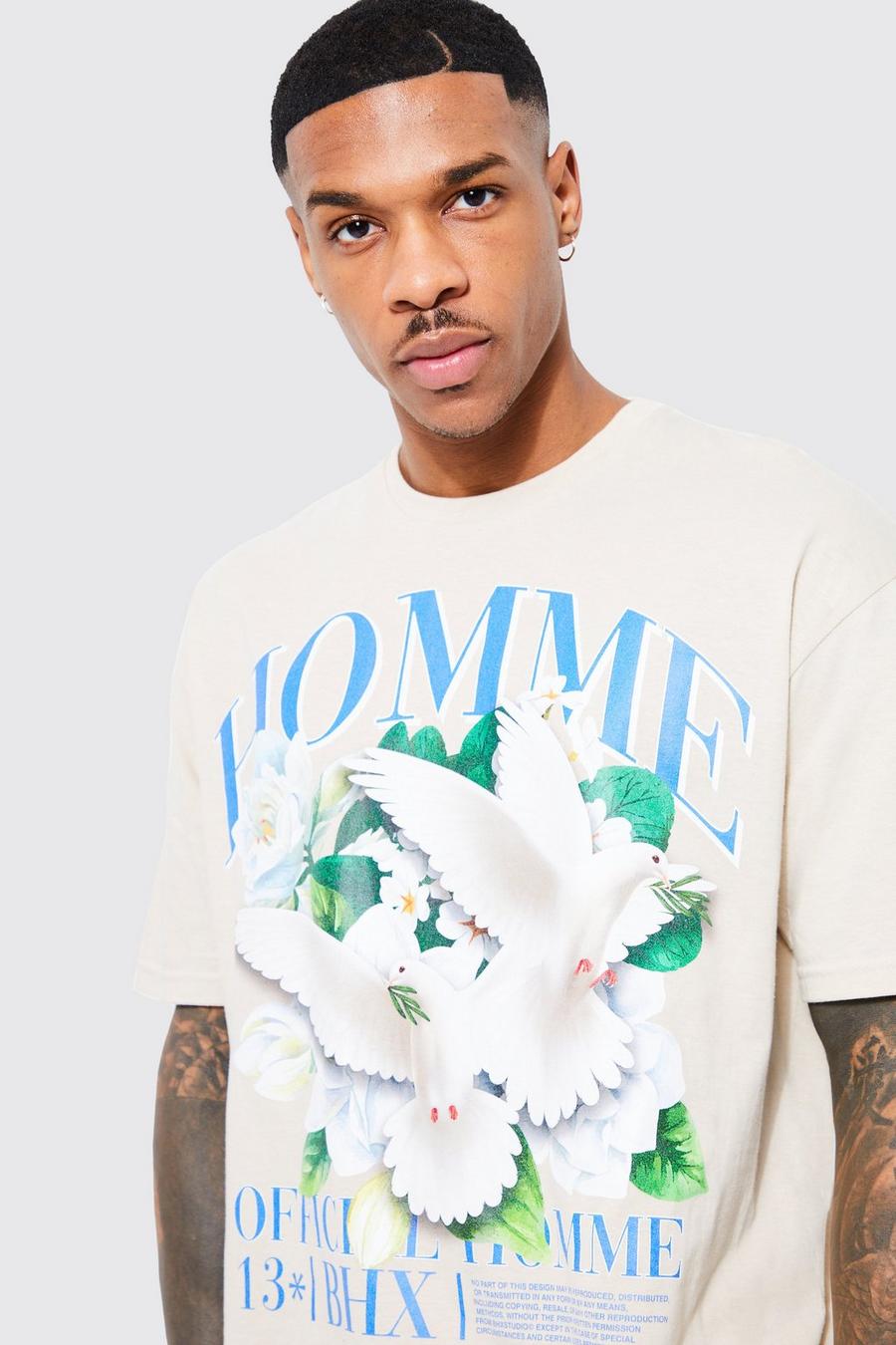 Ecru vit Oversized Dove Homme Official T-shirt  image number 1