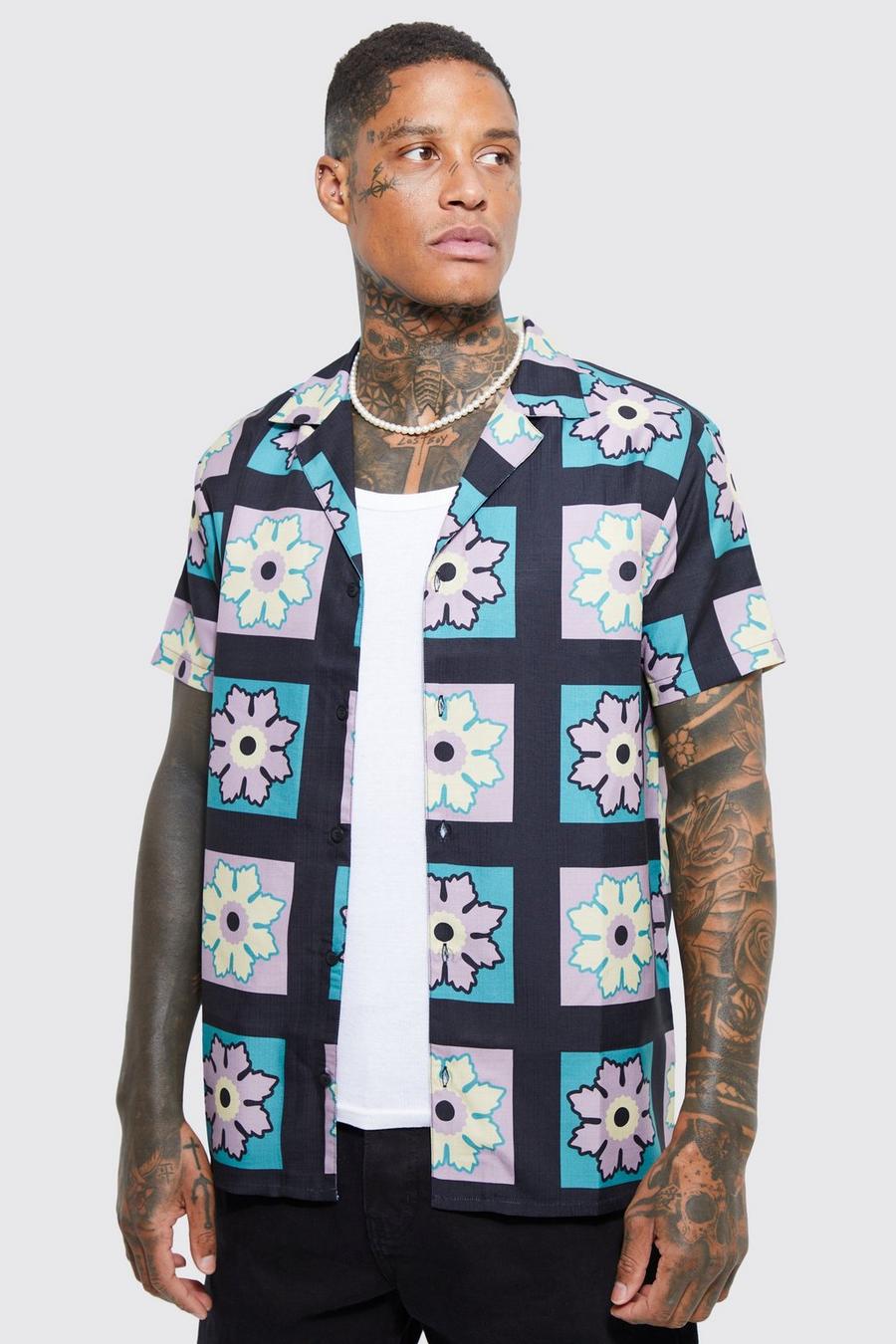 Multi mehrfarbig Short Sleeve Tonal Flower Shirt