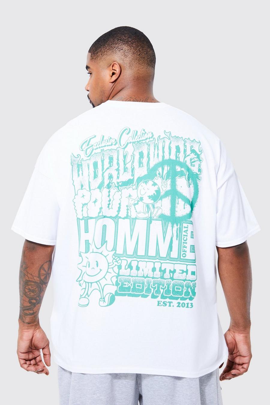 Men's Plus Oversized Doodle Back Graphic T-shirt | Boohoo UK