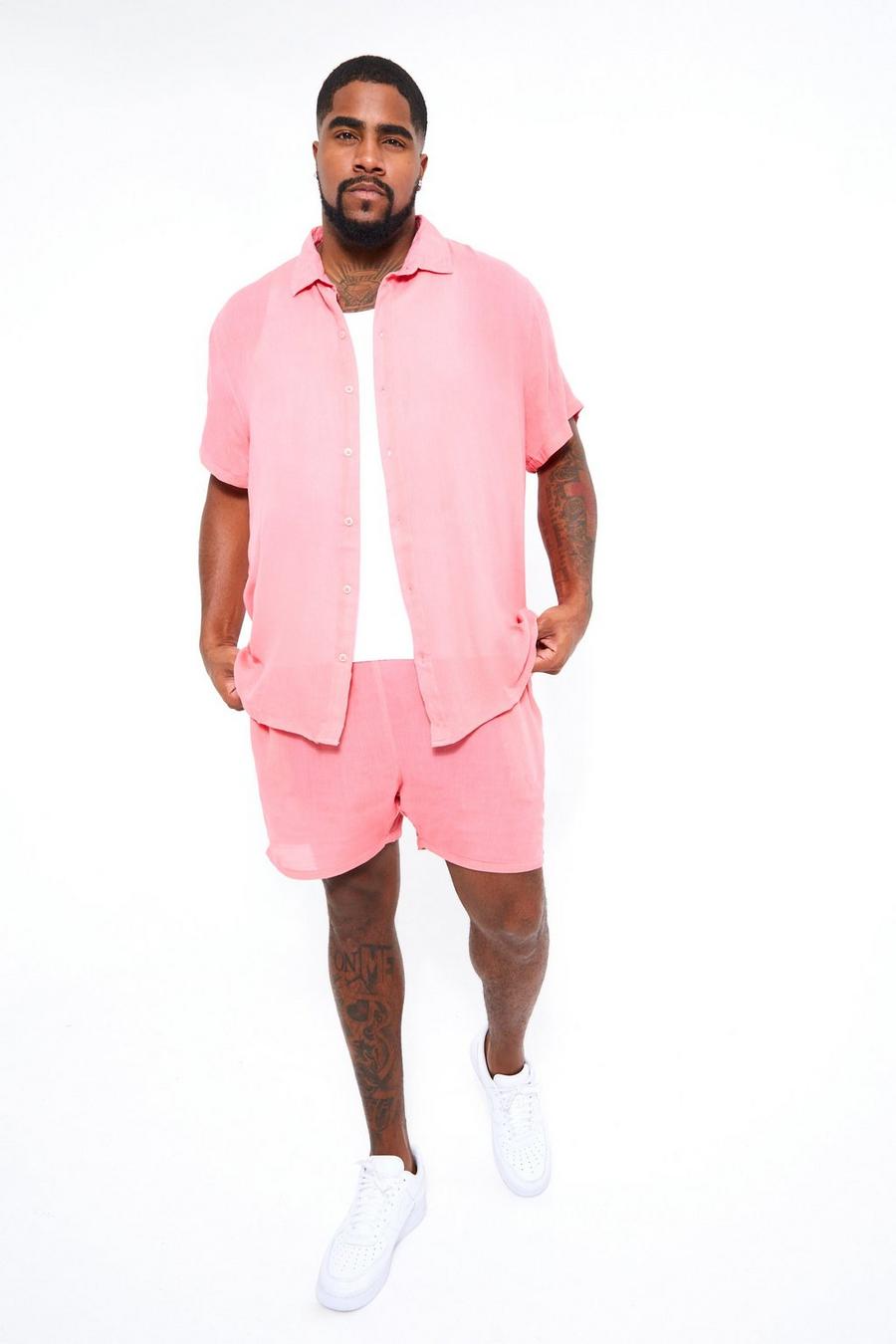 Pink Plus Short Sleeve Cheese Cloth Shirt And Short Set image number 1