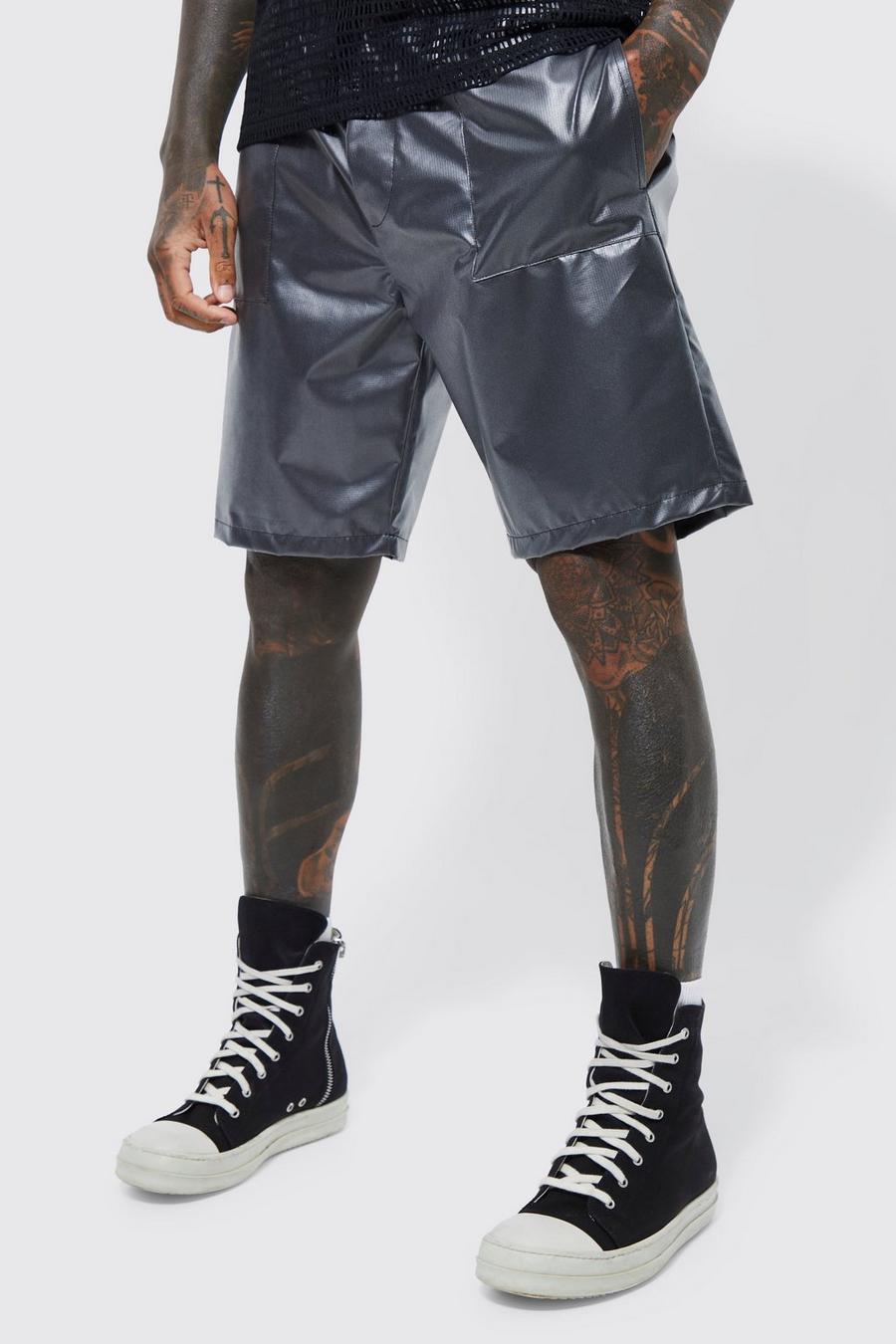 Pantalón corto cargo holgado con cintura elástica, Black image number 1