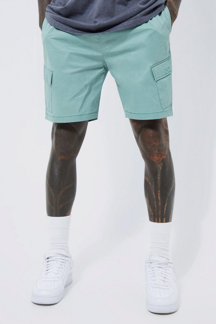 Pantalón corto cargo de nailon con cintura elástica y costuras en contraste, Sage verde