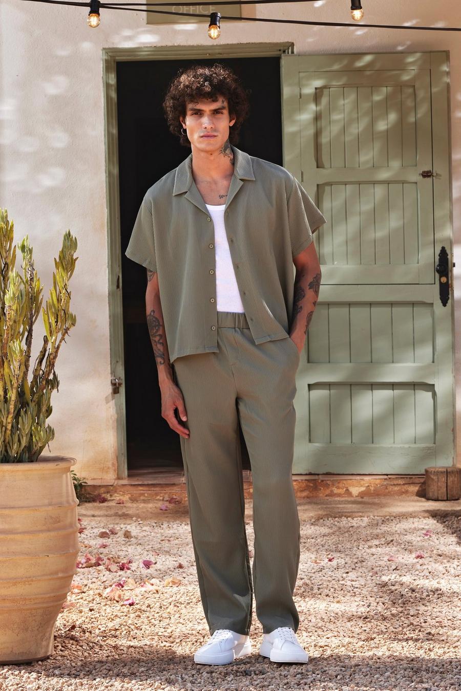 Sage Pleated Boxy Shirt And Straight Trouser image number 1