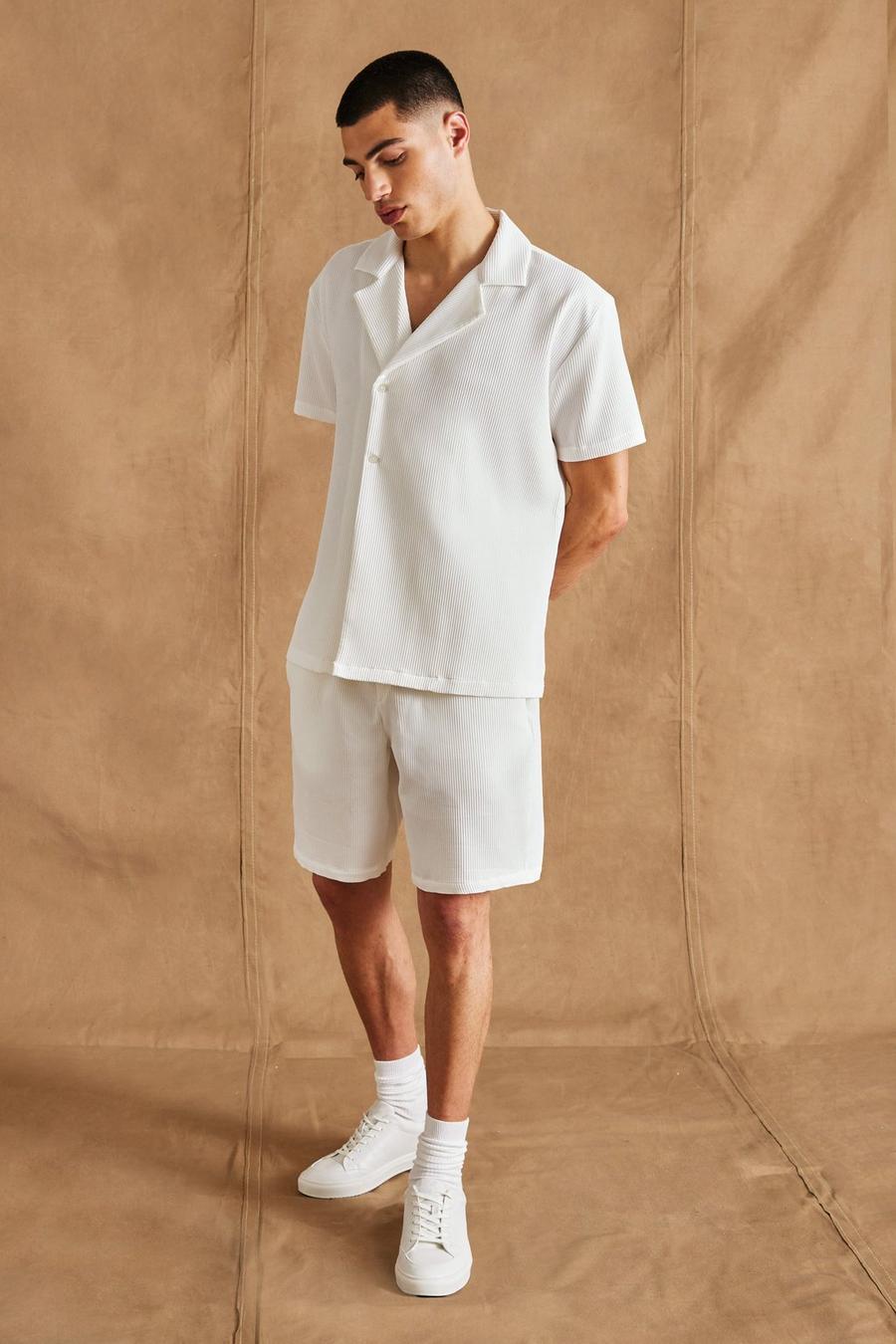 White  Pleated Wrap Shirt And Short Set image number 1