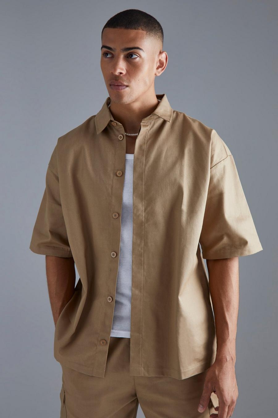 Olive Short Sleeve Oversized Concealed Placket Shirt image number 1