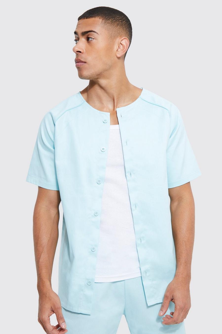 Light blue Short Sleeve Tonal Baseball Twill Shirt image number 1