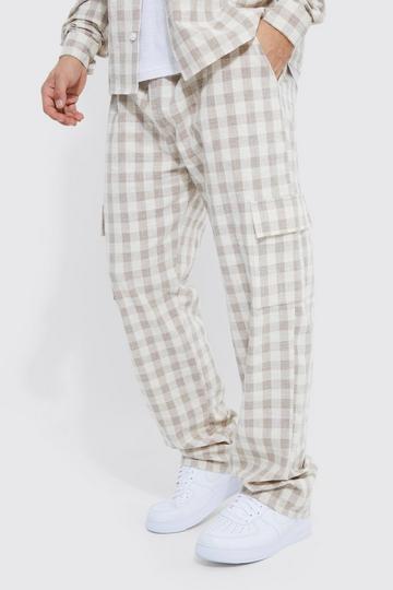 Relaxed Check Linen Cargo Trouser stone