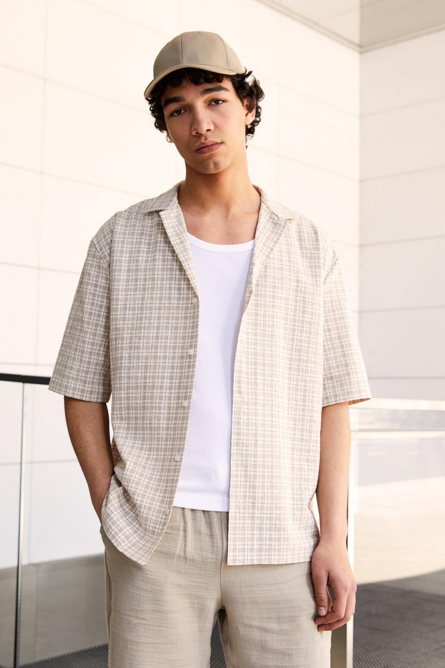 Stone Short Sleeve Drop Revere Check Shirt image number 1