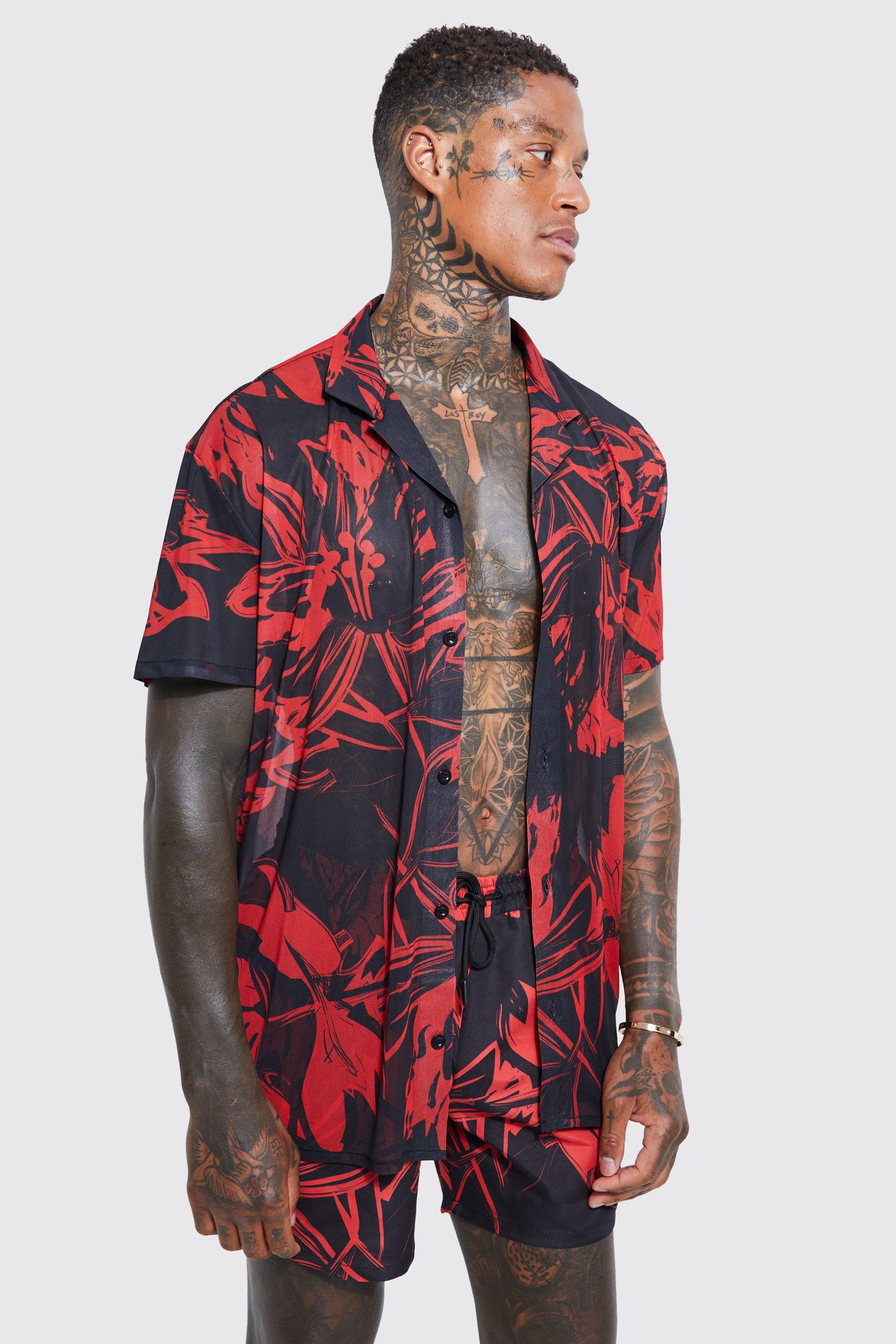 Short Sleeve Oversized Leaf Shirt And Swim Set | boohoo USA