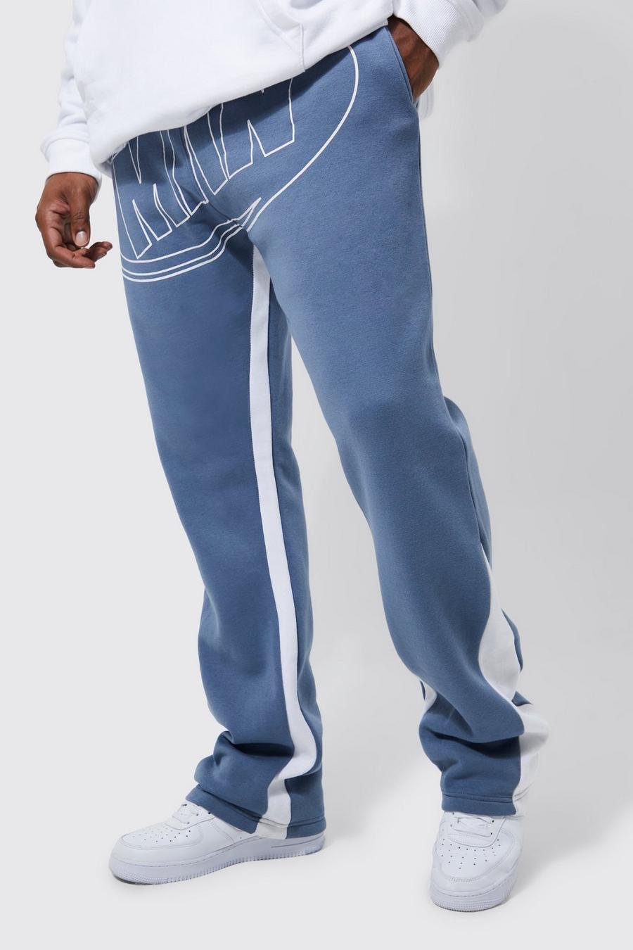 Plus Slim-Fit Man Kontrast-Jogginghose, Dusty blue bleu