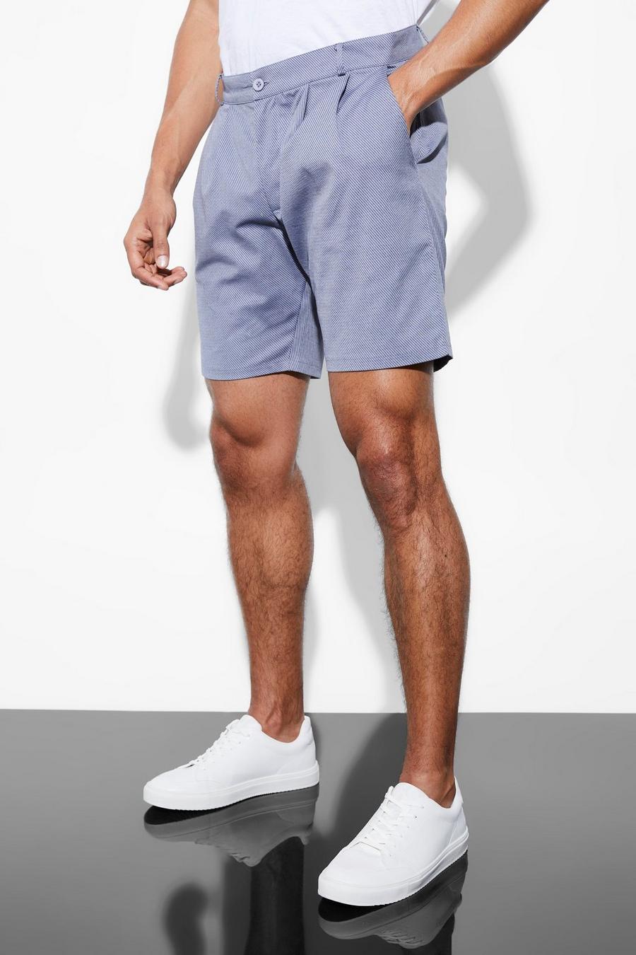 Grey Gestreepte Slim Fit Shorts Met Tailleband image number 1