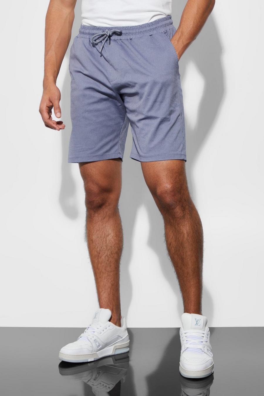 Gestreifte Slim-Fit Shorts mit elastischem Bund, Grey