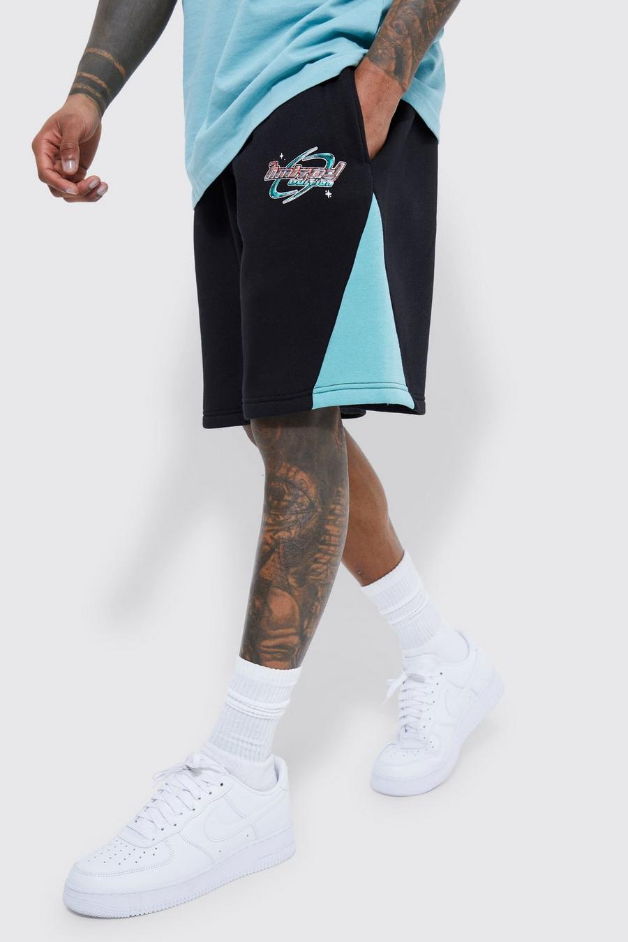 Lockere Kontrast Jersey-Shorts, Black image number 1