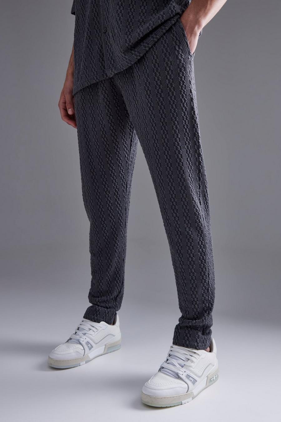 Grey marl Slim Tapered Textured Jersey Knit Sweatpant image number 1