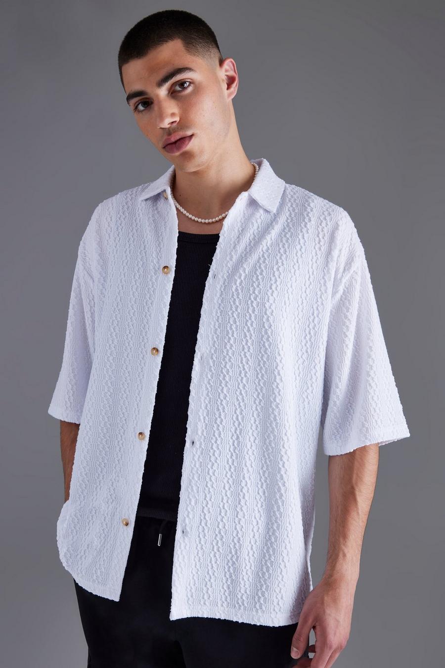 White Drop Shoulder Textured Jersey Shirt image number 1